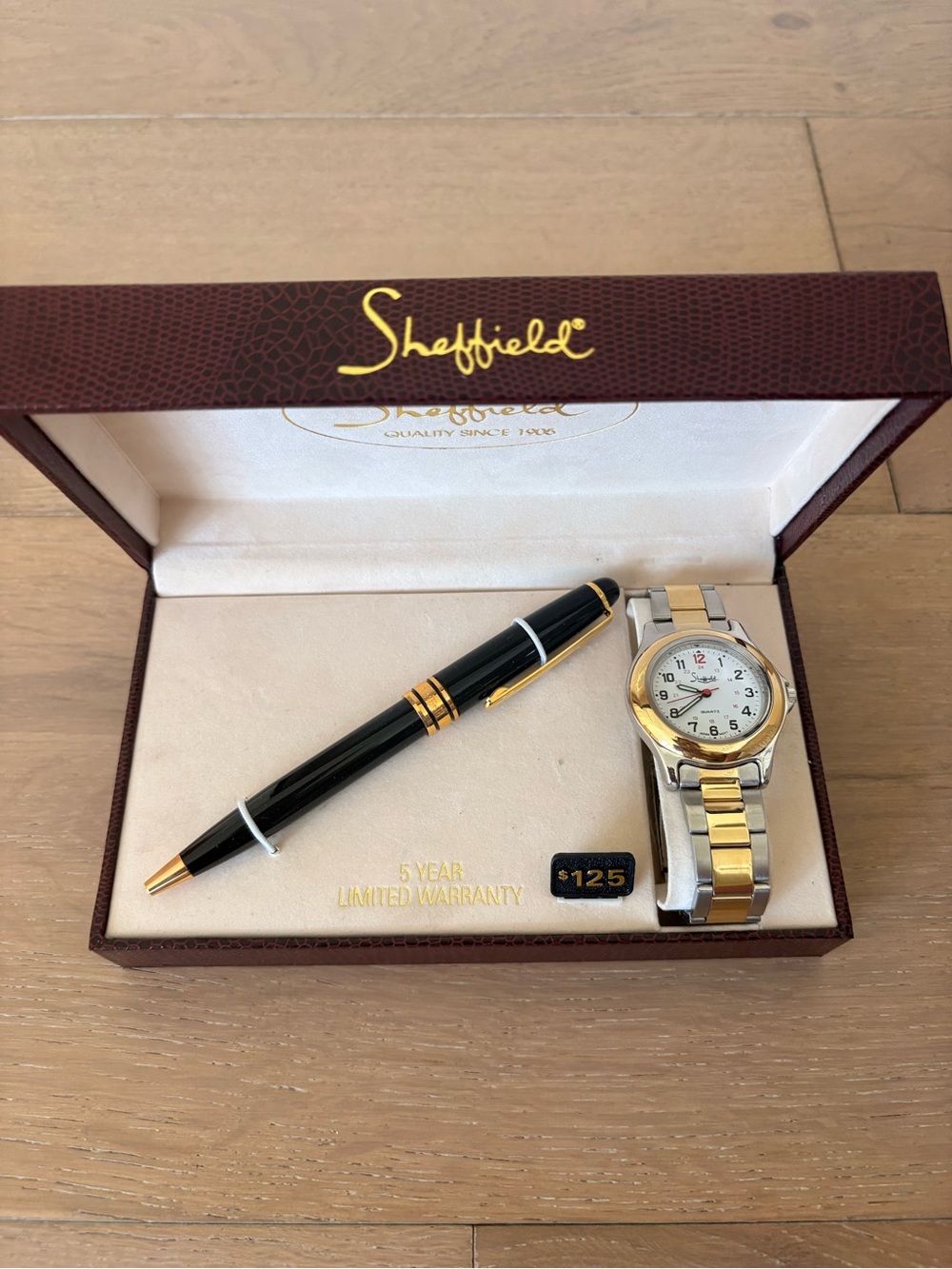 Men's Black & Gold Pen and Two-Tone Watch Gift Set